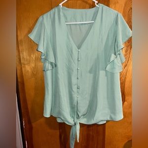 Button up short sleeve turquoise blouse